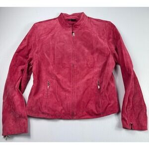 Valerie Stevens Suede Leather Jacket Full Zip‎ Moto Style Pink XL